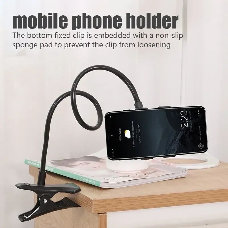 27.6 Inches Flexible Phone Holder Stand With 360 Clip Lazy Bed & Desk Mount Bracket For Smartphones, Hands Free View blue