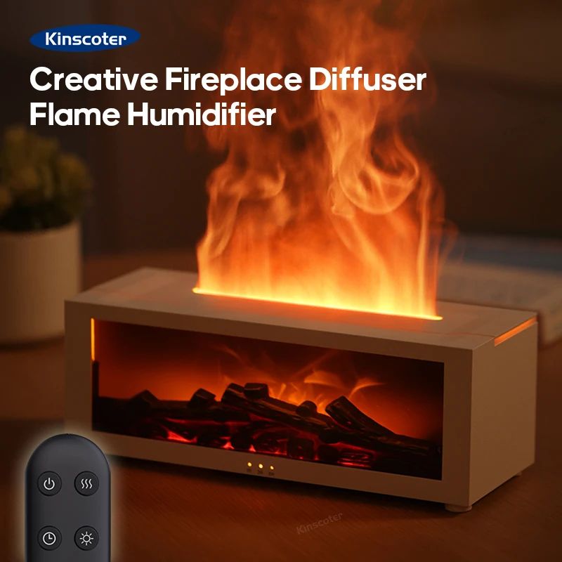 Creative Fireplace Style Air Humidifier And Aroma Diffuser With LED Light And Remote Control 4 Packs Eo Set