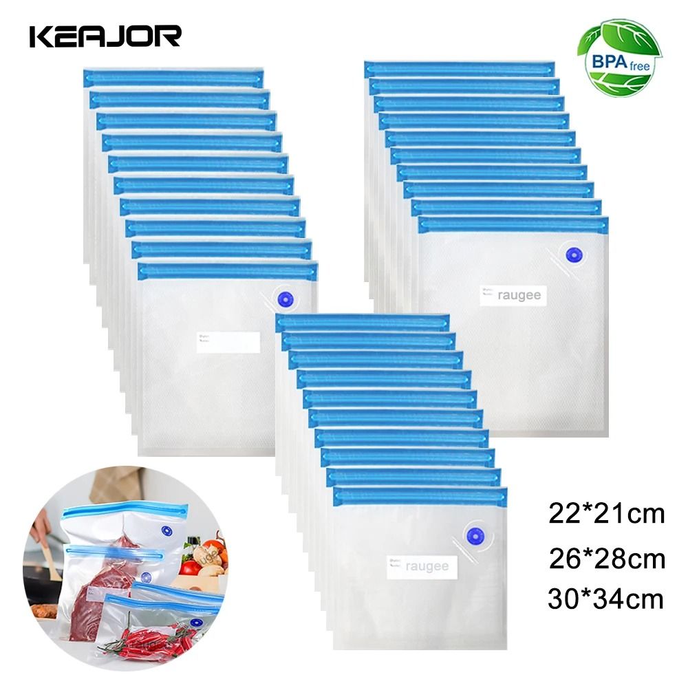 Reusable Food Vacuum Bags BPA Free Vacuum Sealing Storage Bags With Air Valve 10 Pack 3 Size 30 Pcs