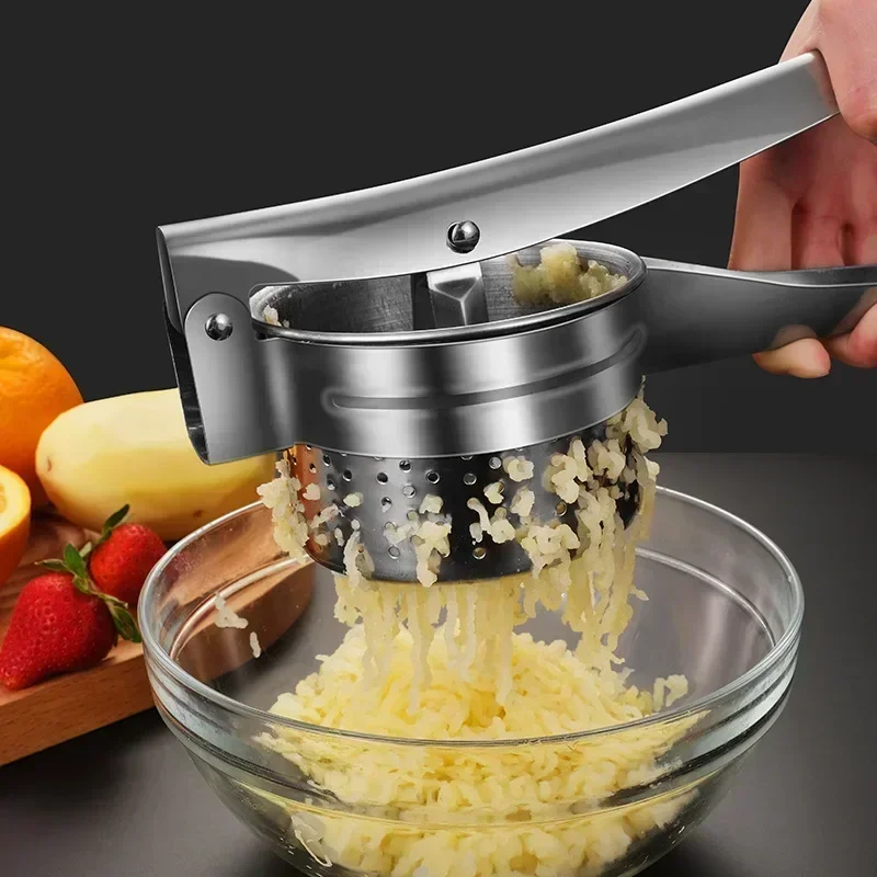 Stainless Steel Masher RicerPress, Perfect For Mashed Potatoes, Crushing Puree, Fruit, Vegetable Squeezer, Juicer Press bottom Style