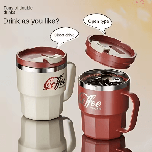 Insulated Stainless Steel Cup 304 Steel Anti Drop Mug With Lid For Home Office And Dorm white 400ml