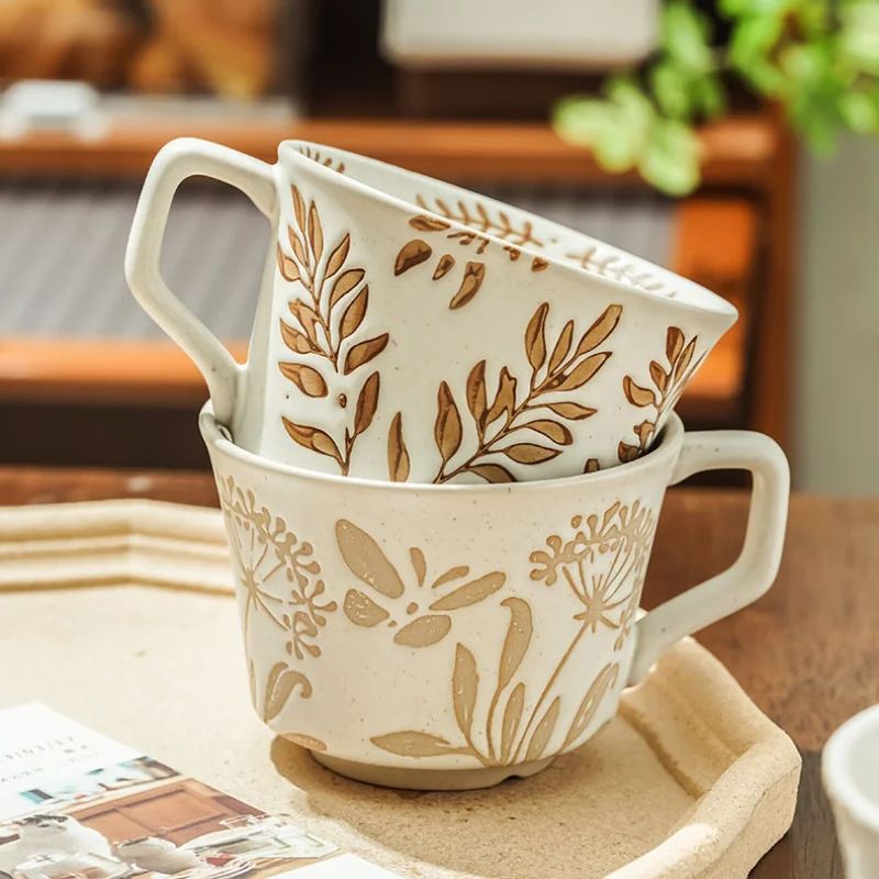 Nordic Garden Hand Painted Ceramic Mug Floral Porcelain Coffee & Tea Cup c1