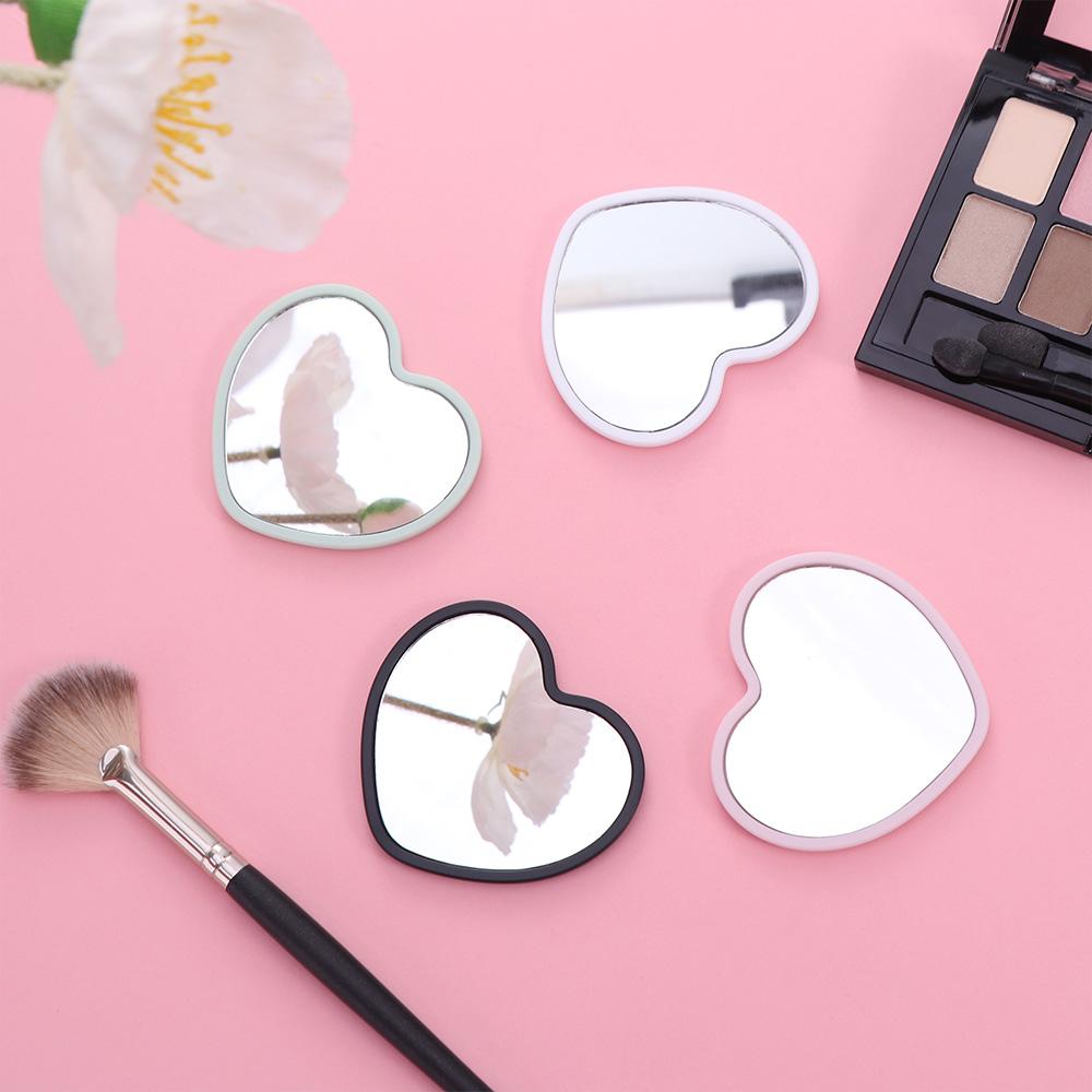 Heart shaped Handheld Mirror High definition Little Beauty Mirror For Dormitory Make up pink