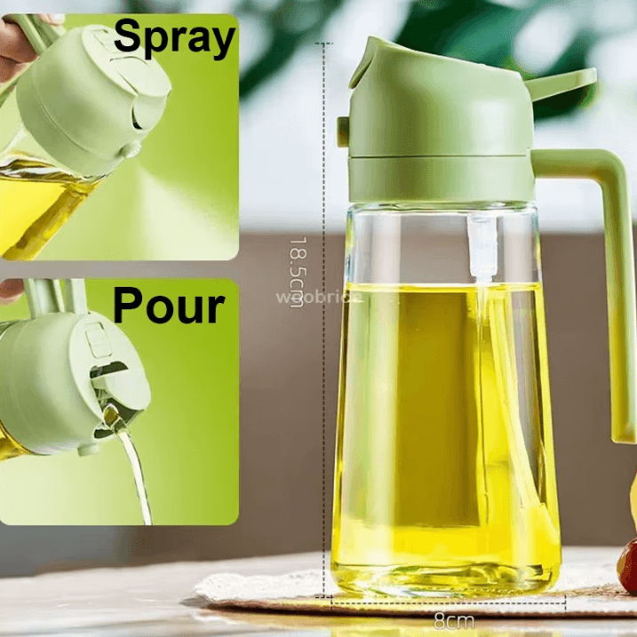 Ergonomic Olive Oil Sprayer Bottle 2 in 1 Oil Dispenser & Kitchen Oil Mister With Comfortable Handle 2pcs White Green
