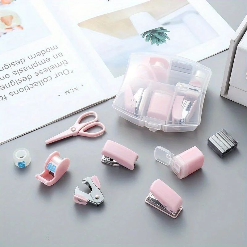 8 Piece Portable Mini Stationery Set pink