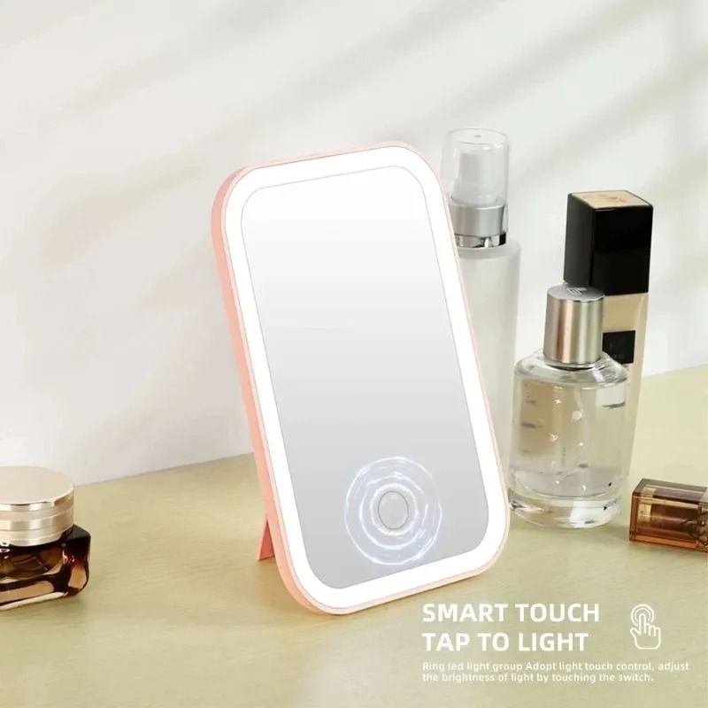LED Touch Screen Folding Makeup Mirror Rechargeable Cosmetic Tool white