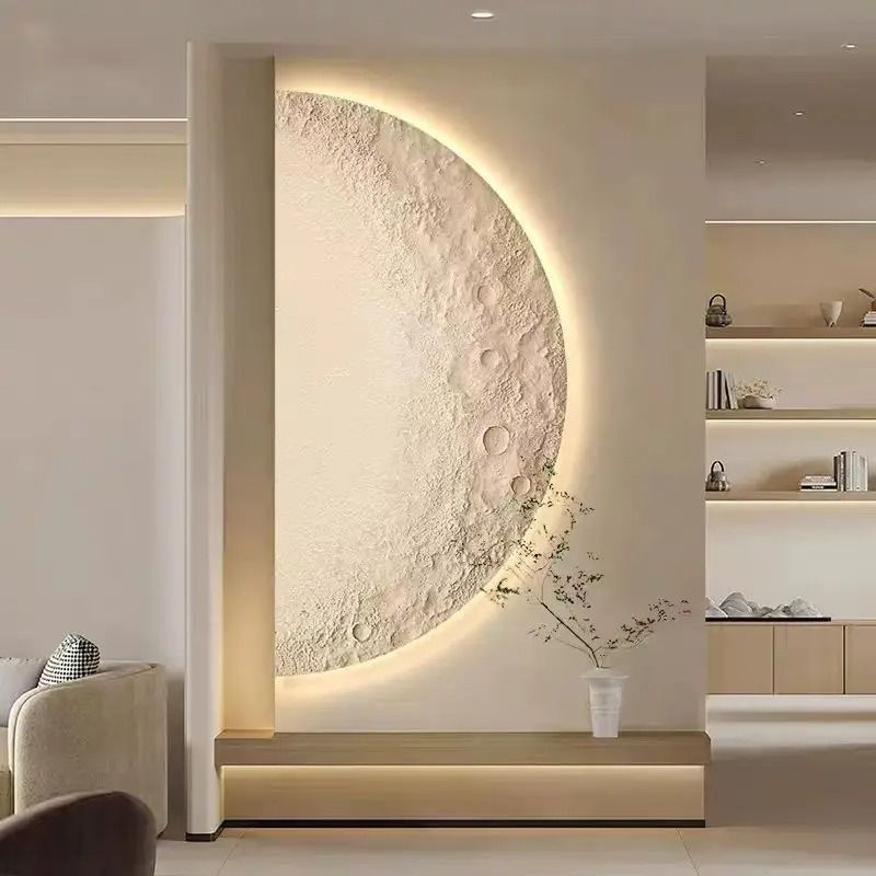 Creative LED Moon Wall Painting Lamp Remote Control Minimalist Decor e Type 35.4 X 70.9 In (90 X 180 Cm)