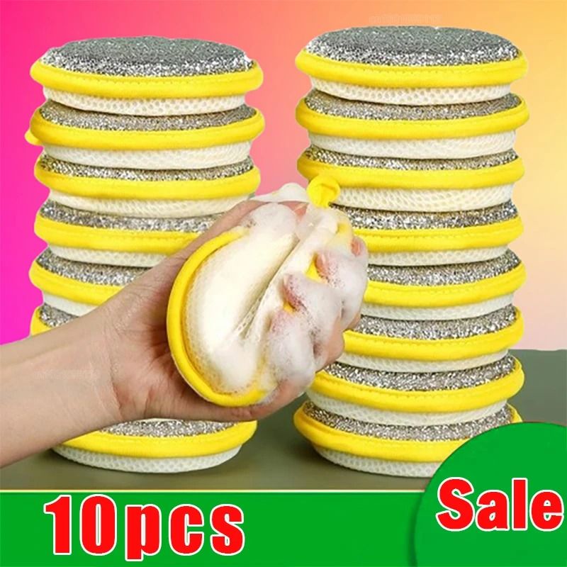 Double Sided Dishwashing Sponge And Kitchen Scrubbing Brush Set 5 Pcs Green