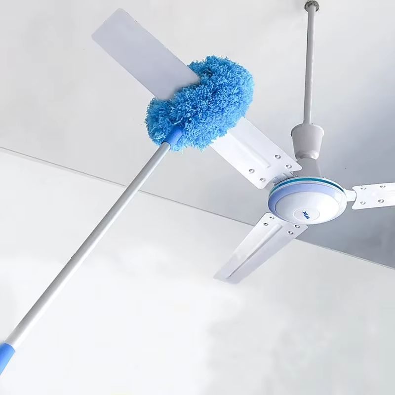 Long Handle Ceiling Fan Duster With Scalable Ring Brush For Home Cleaning blue