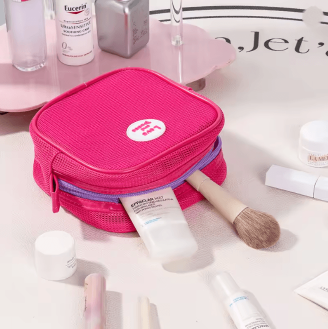 Portable Mesh Cosmetic Bag Zipper Makeup Storage Pouch blue