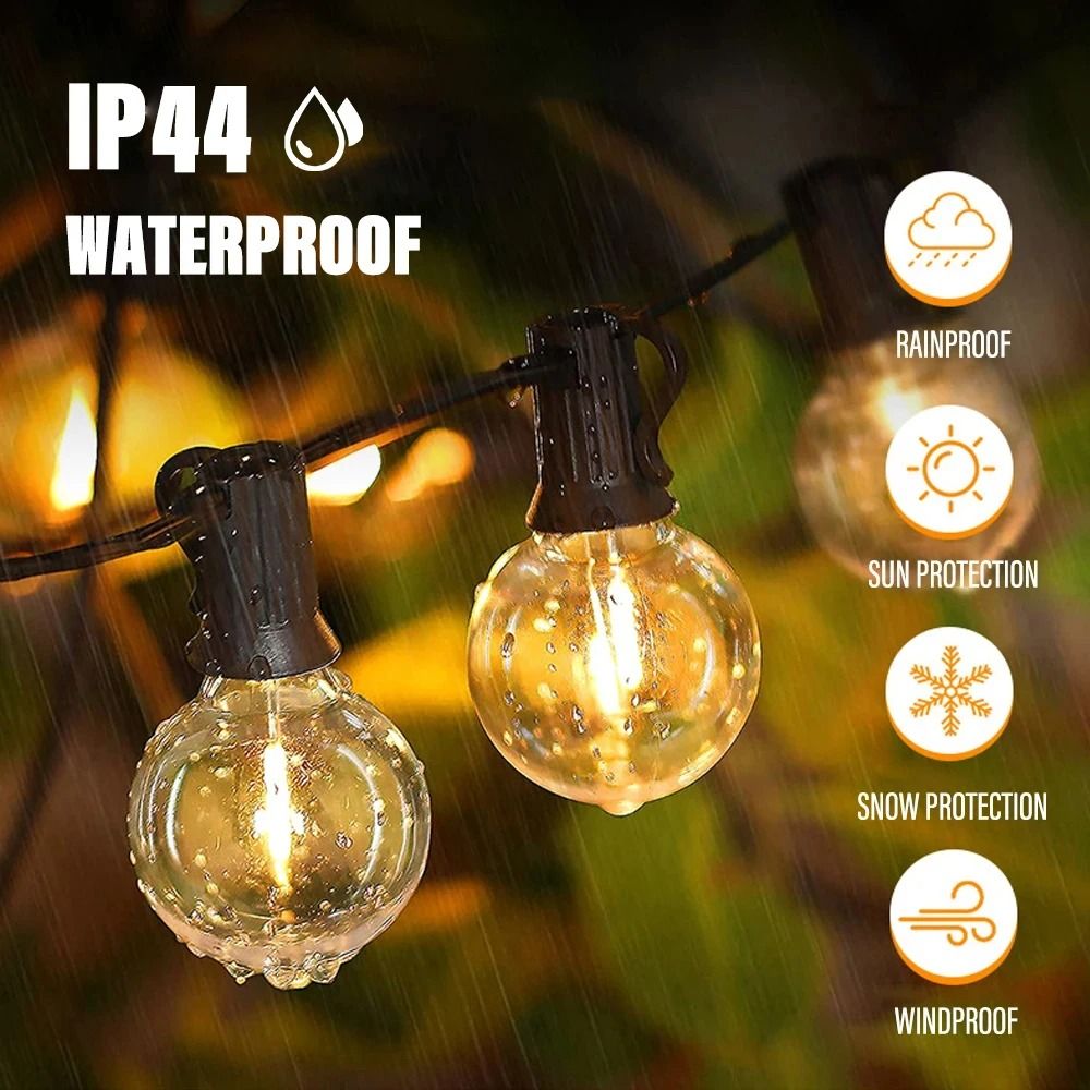 Weatherproof G40 Globe LED String Lights Vintage Outdoor Garden Garland 15m 25lights