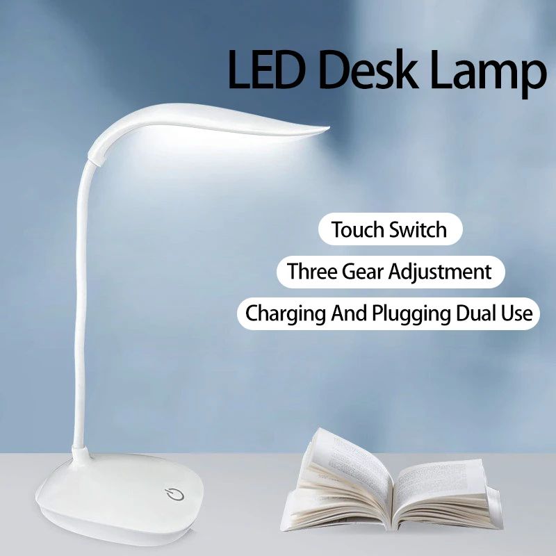Portable USB Rechargeable LED Reading Desk Lamp, Touch Dimmable Eye Care Table Light For Study Room Office Bedroom blue