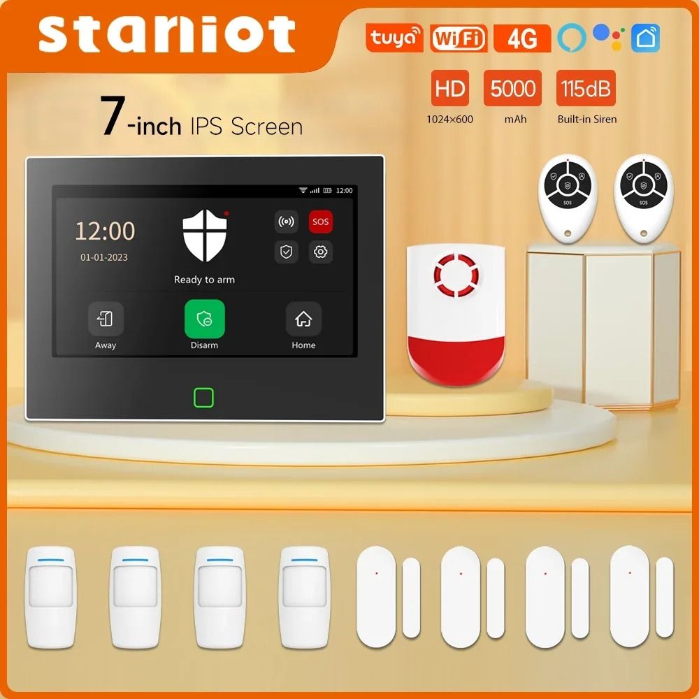 Staniot 7 Inch Wireless Home Security System 4G WiFi Tuya Smart Alarm With Loud Siren h au Plug