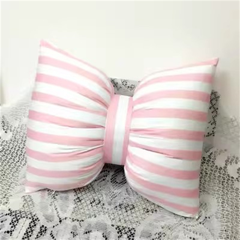 Stripe Bow Pillow Sofa Back Cushion Office Lumbar Pillow Photography Cushion pink 25x18cm