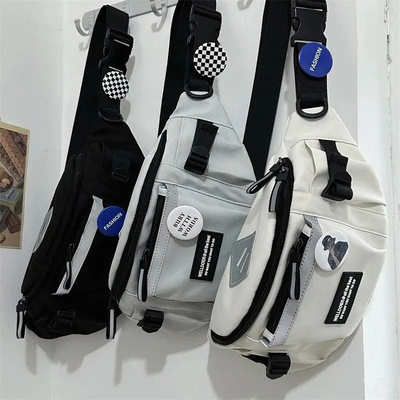Harajuku Reflective Chest Bag Unisex Streetwear Sling & Waist Bag black