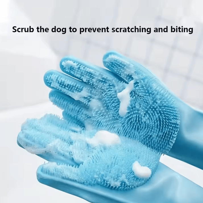 Silicone Pet Grooming Cleaning Gloves Dog & Cat Bathing Gloves With Silicone Hair Removal Glove Massage & Shampoo Scru grey