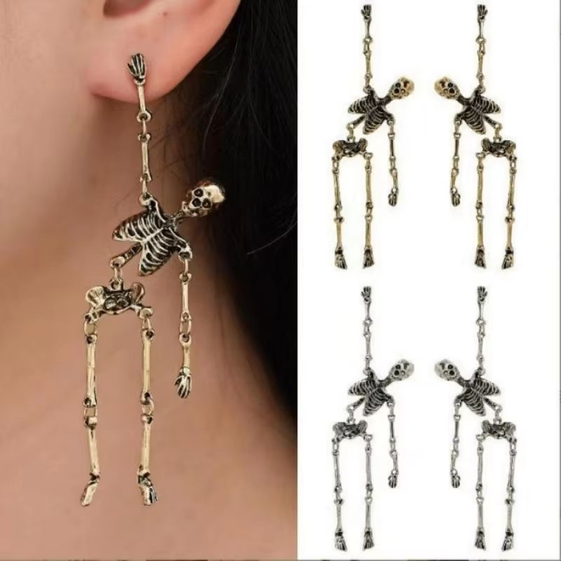 Halloween Skull Earrings Silver Or Bronze Pair For Party And Costume silver