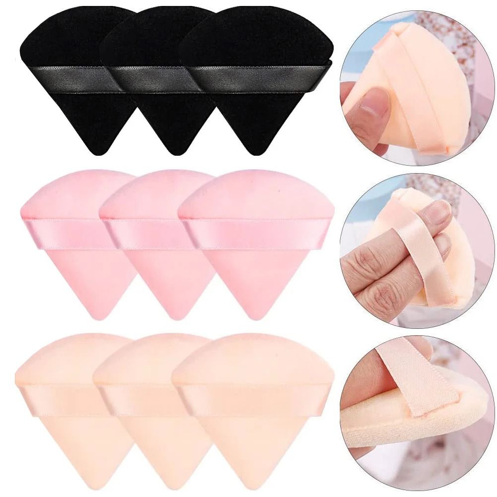 Soft Velvet Makeup Powder Puff Washable Face Sponge black 3 Pcs