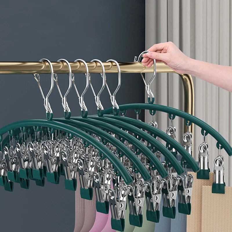 Stainless Steel Sock Drying Rack With Clips Non slip Clothes Rack Underwear Clip Towel Hanger Windproof Pace Saving serenity Grey