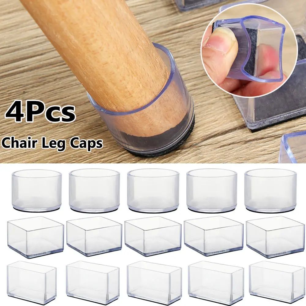4 Pcs Transparent PVC Chair Leg Caps | Non Slip Table Foot Covers | Floor Protector Pads For Round Furniture Legs 1.50 In Round