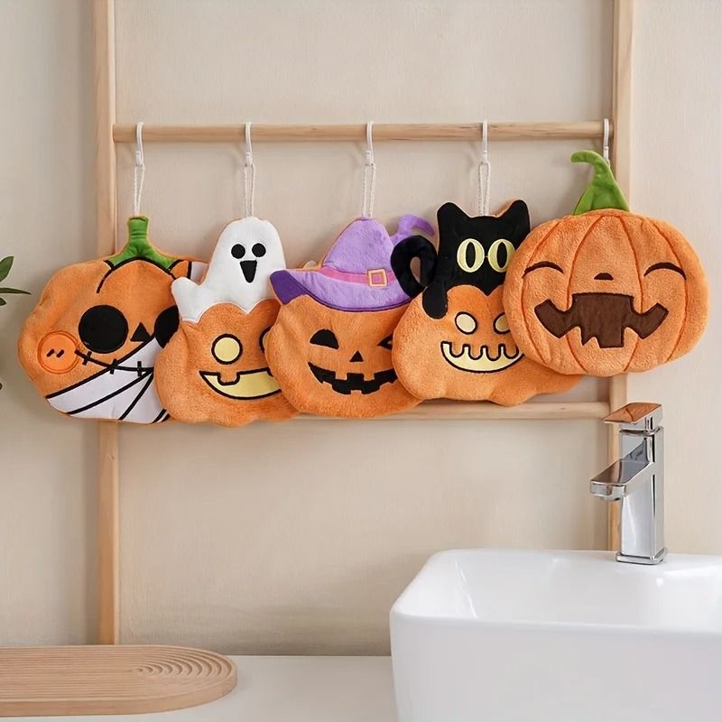 Halloween Cute Pumpkin Coral Velvet Hanging Hand Towel e