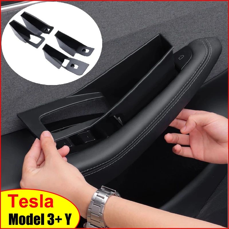 Tesla Door Handle Storage Organizer For Model Y Juniper 2025 & Model 3 Highland Inner Handle Tray Container 4pcs Model Y Juniper