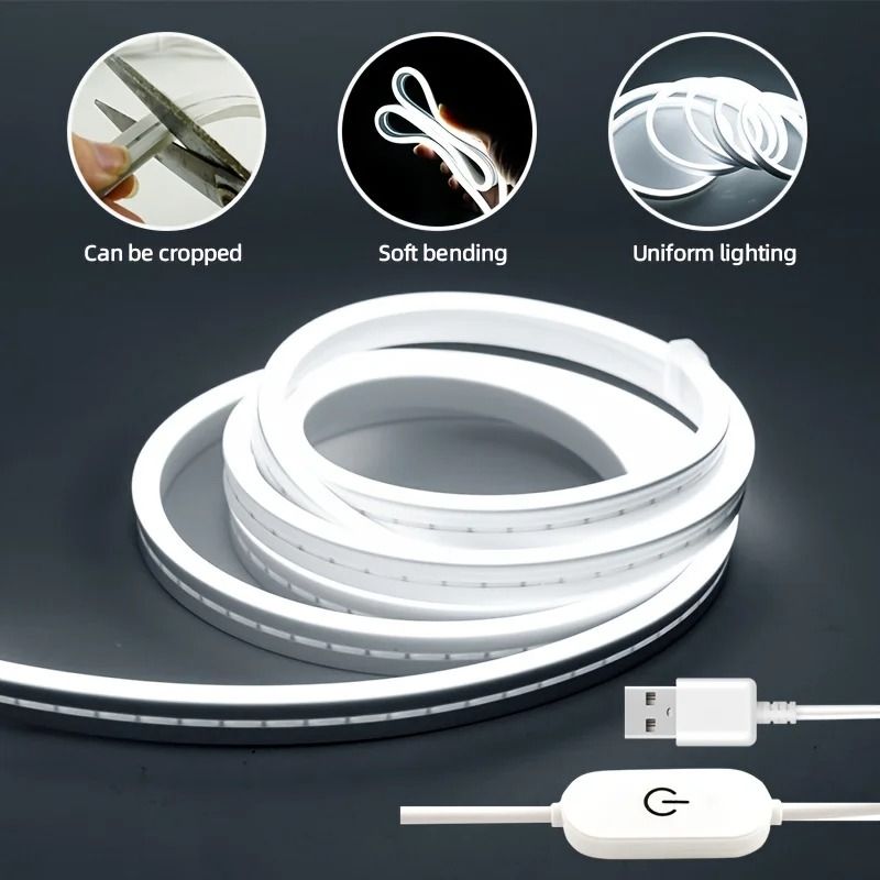 Dimmable Silicone Neon LED Strip Light With Touch Switch white Light 4m