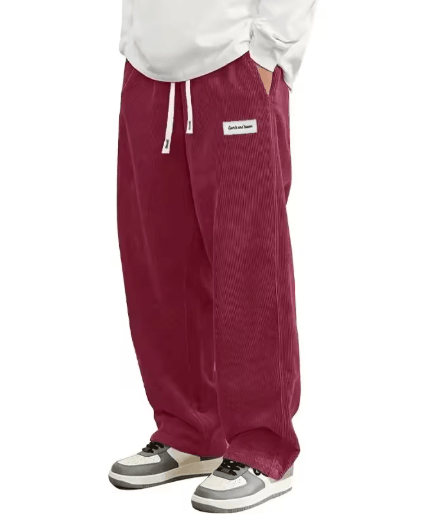 Mens Corduroy Casual Pants Loose Fit Elastic Waist Baggy Streetwear Trousers black l