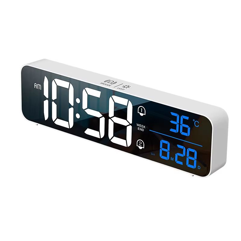 LED Digital Alarm Clock Wall Or Table Clock With Temperature, Snooze, Date, Weekday And Dual Alarms With 40 Ringtones black Rechargeable