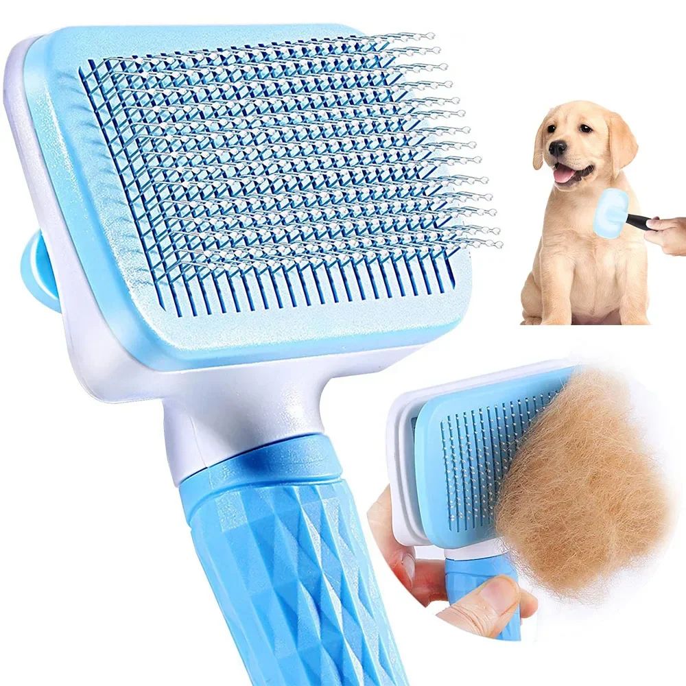 Pet Hair Remover Grooming Brush Comb square Blue