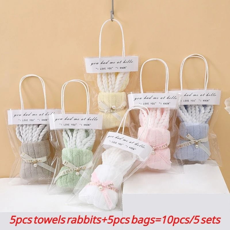 10pcs 5sets Bunny Shaped Towel And Gift Bag Set 10pcs 5sets Bunny Shaped Towel And Gift Bag Set