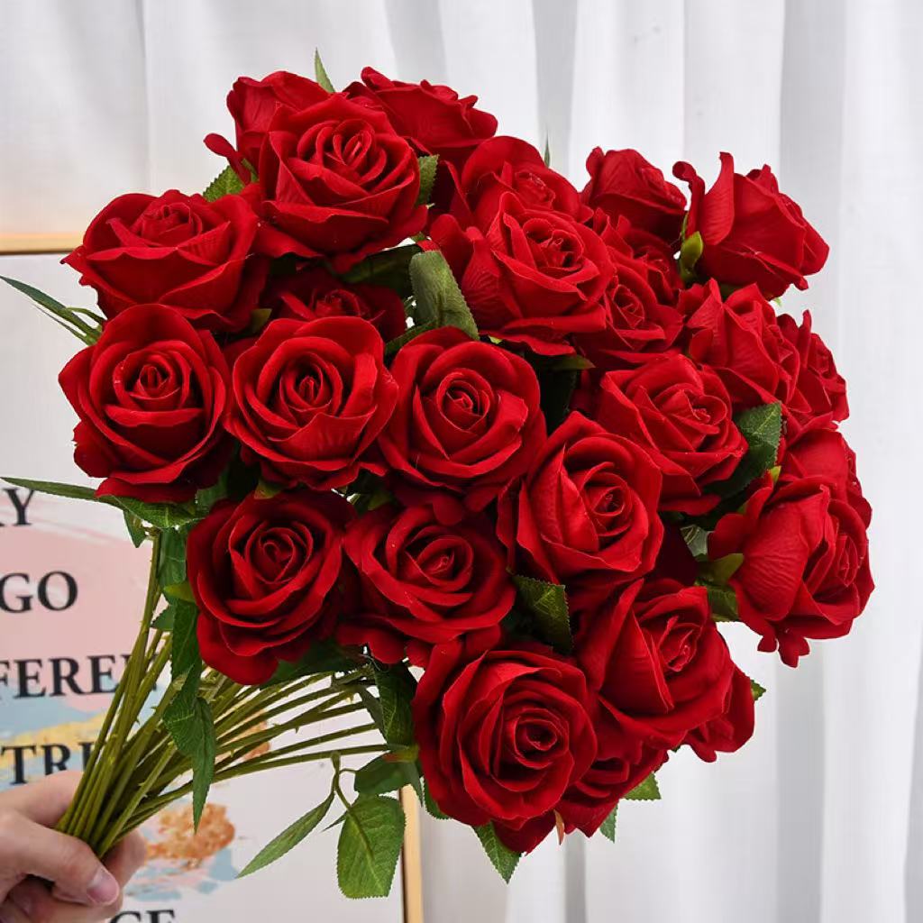 Artificial Red Roses, Realistic Fake Rose Branch For Wedding Home Decor, Roses Artificial Flowers For Floral Arrangement flannel R6 10pcs