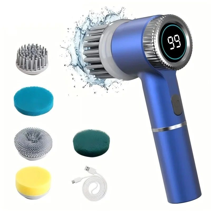 Professional High Torque Electric Spin Scrubber With 5 Interchangeable Heads grey