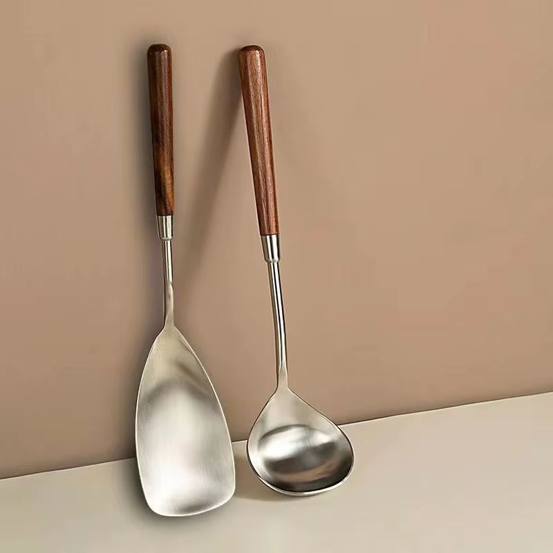 Stainless Steel Soup Ladle With Wooden Long Handle Hot Pot And Porridge Serving Scoop shovel