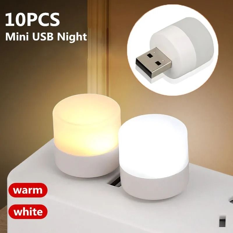 Portable Eye Protection Mini USB LED Night Light Reading And Charging Lamp 5 Pcs Warm