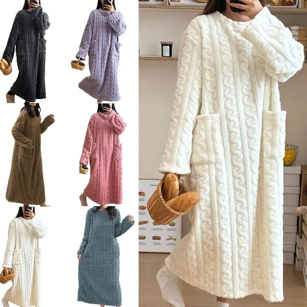 Ultra Long Women Flannel Pajamas Warm Coral Velvet Nightwear Homewear Robe purple