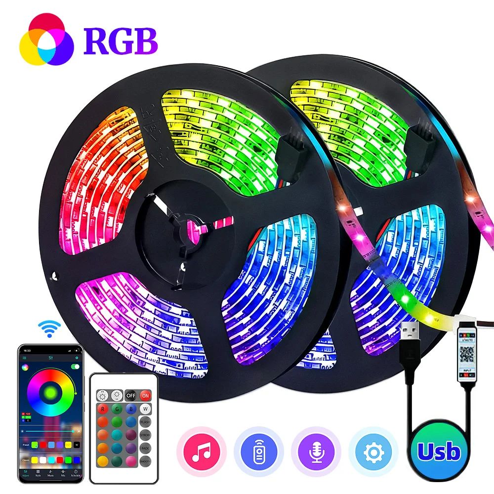 RGB LED Strip Lights 5 V USB 3535 Music Sync Color Changing Light Strip 3.28 Ft98.43 Ft bluetooth 24key 3.28ft