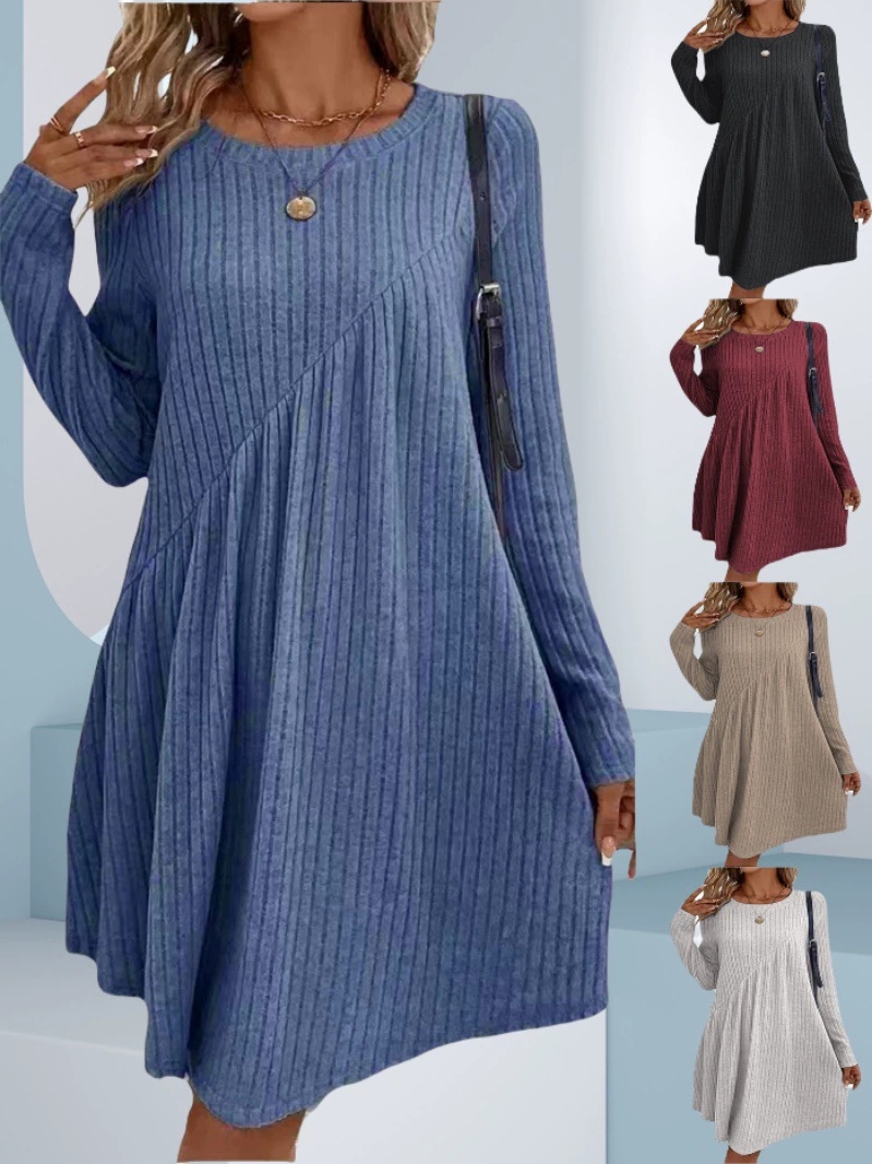 Irregular Brushed Ribbed Knit Dress, Autumn Winter Bohemian Solid Color Dress For Women a s
