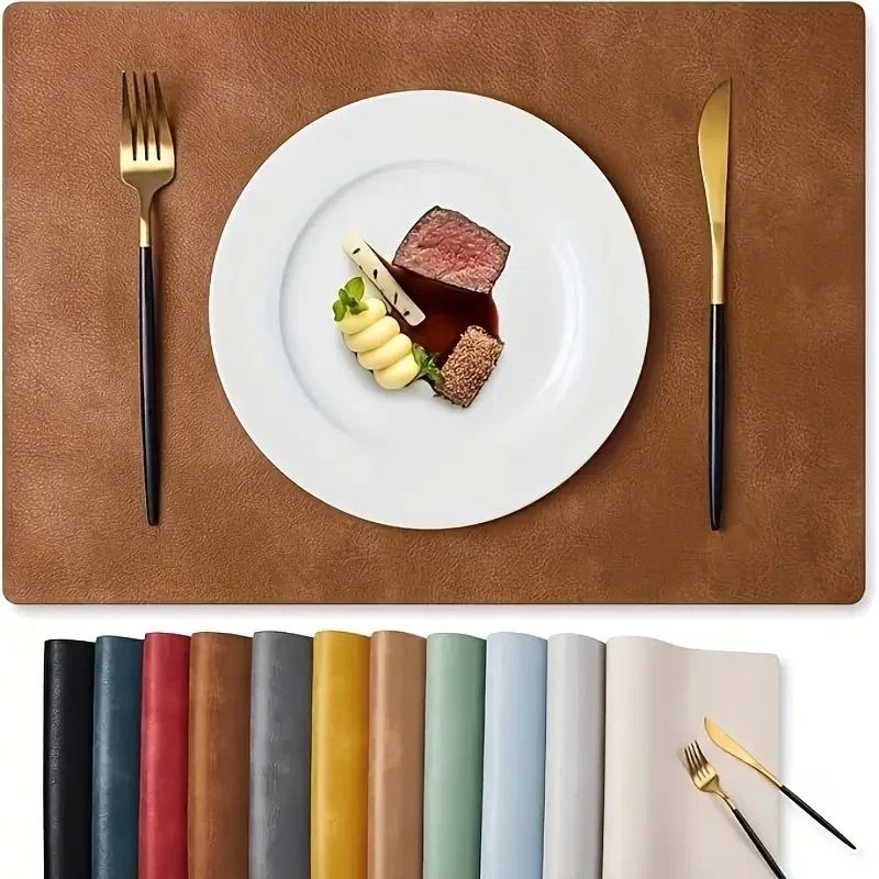 Elegant Textured Faux Leather Placemat And Heat Insulated Table Protector blue
