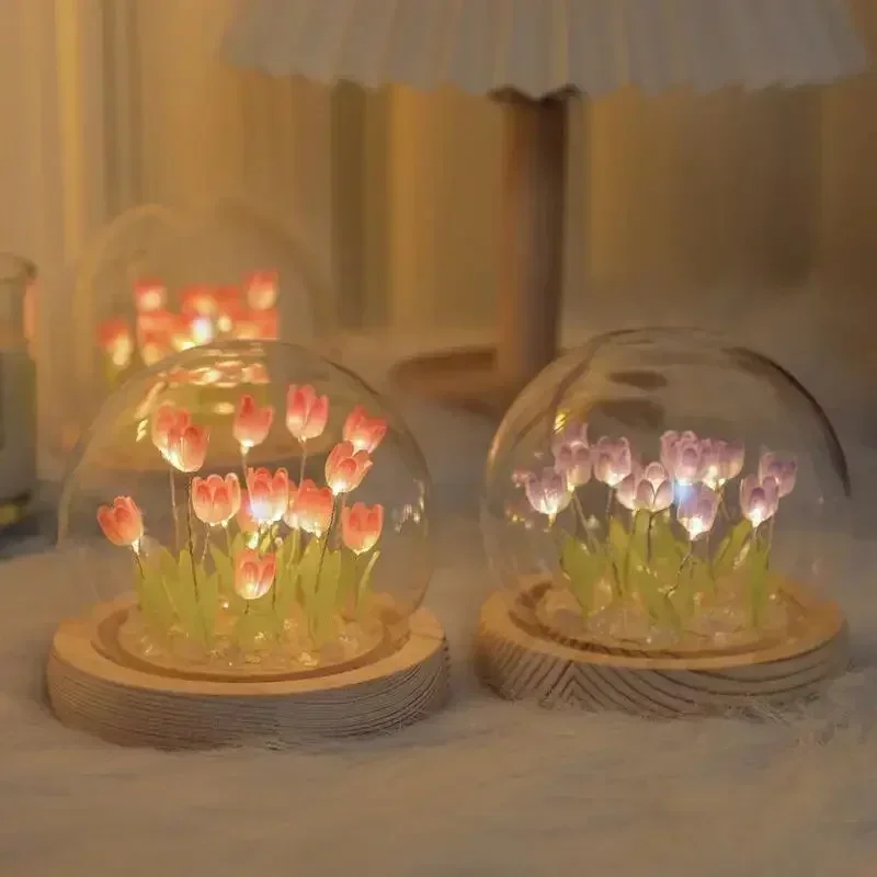 Handmade LED Night Light Tulip Flower, DIY Desk Lamp For Bedroom Decor And Birthday Gifts pink