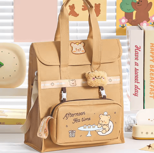 Cute Bear Backpack Large Capacity Student Bag With Detachable Strap For Kids And Teens milk White Bear