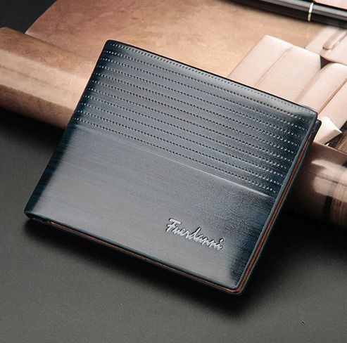 Men's Slim Leather Wallet, Bifold Billfold Purse, Credit ID Card Holder, Genuine Leather glossy Blue