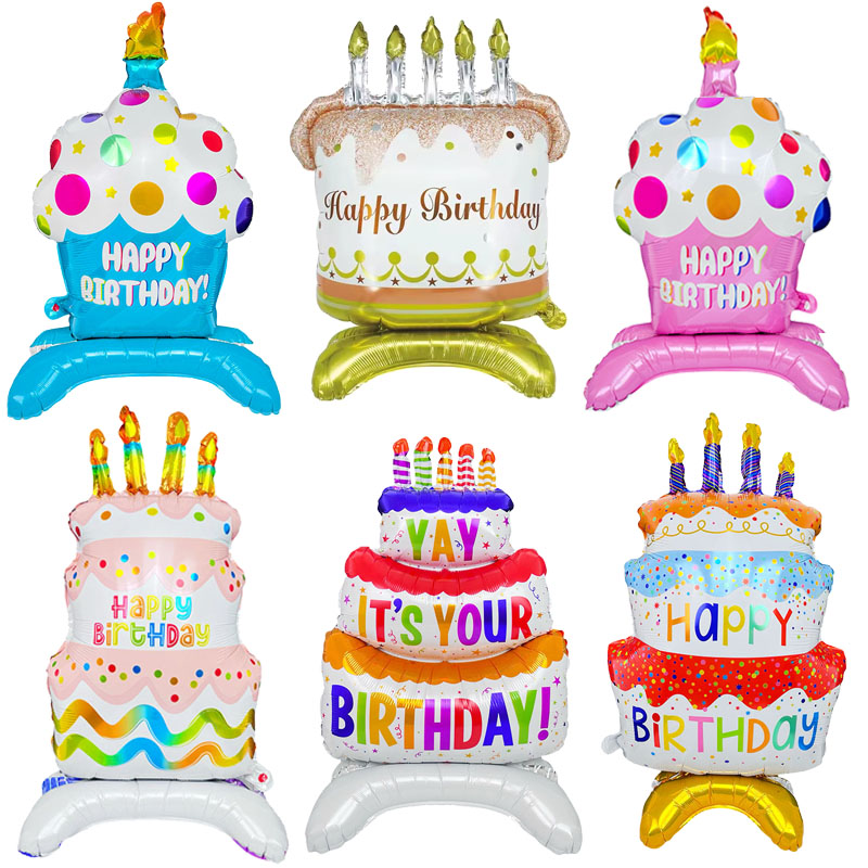 Cute Cake Balloon, Base Standing Foil Balloon, Kids Birthday Party Decor Supplies f