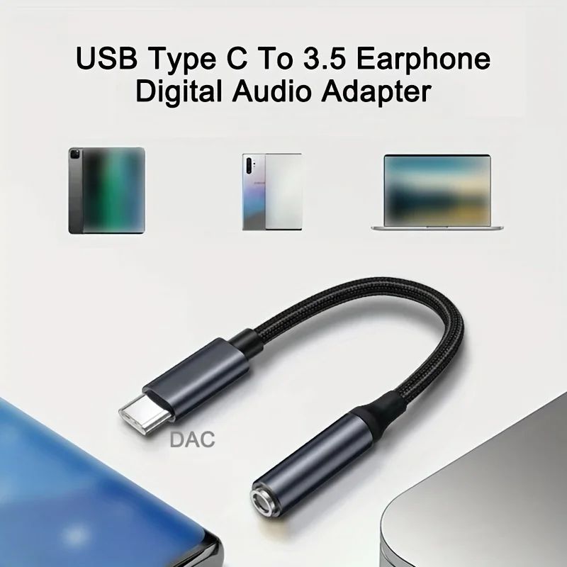 Type C To 3.5mm Headphone Adapter Cable USB C Audio Jack Converter For Huawei P30, Xiaomi, Samsung & OnePlus black