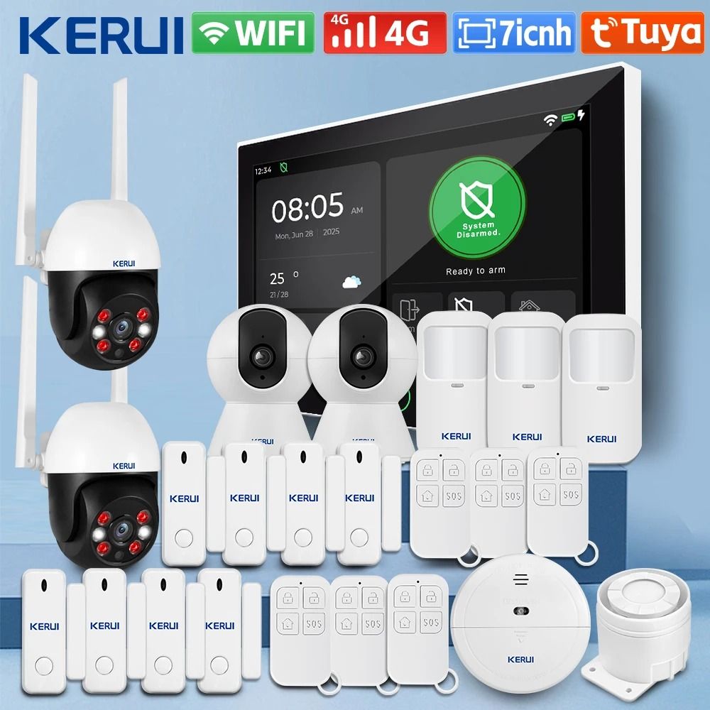 KERUI Tuya 4G WiFi Home Alarm System Wireless Security Kit With 7 Inch Touch Screen Panel 05 eu Plug