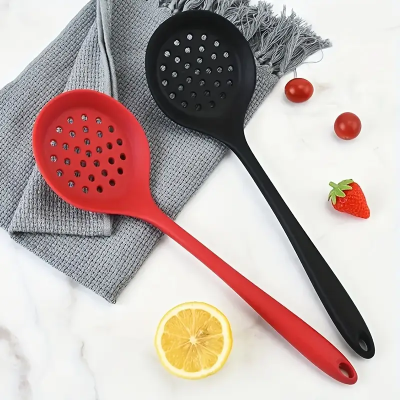 Heat Resistant Silicone Slotted Spoon For Frying, Non Scratch Kitchen Skimmer Ladle, Dishwasher Safe Cooking Utensils black