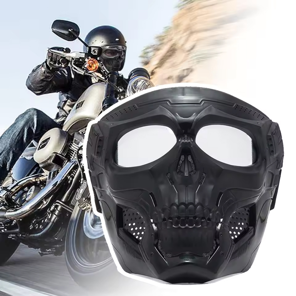 Windproof Tactical Mask Halloween Props Motorcycle Skull Mask black