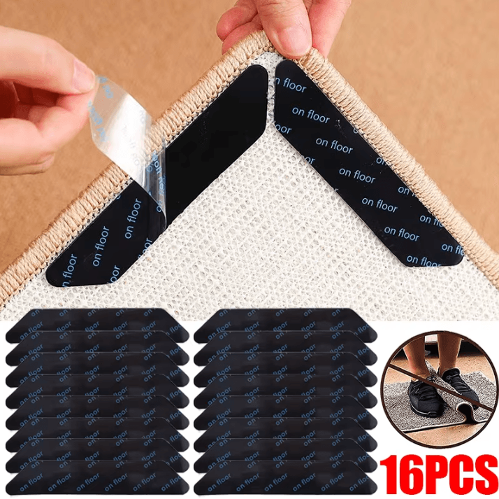 16 8 Pcs Carpet Non Slip Sticker Washable Rug Mat Tape Gripper For Floor And Rug Fixing With Anti Curling Corner Pads 8 Pcs