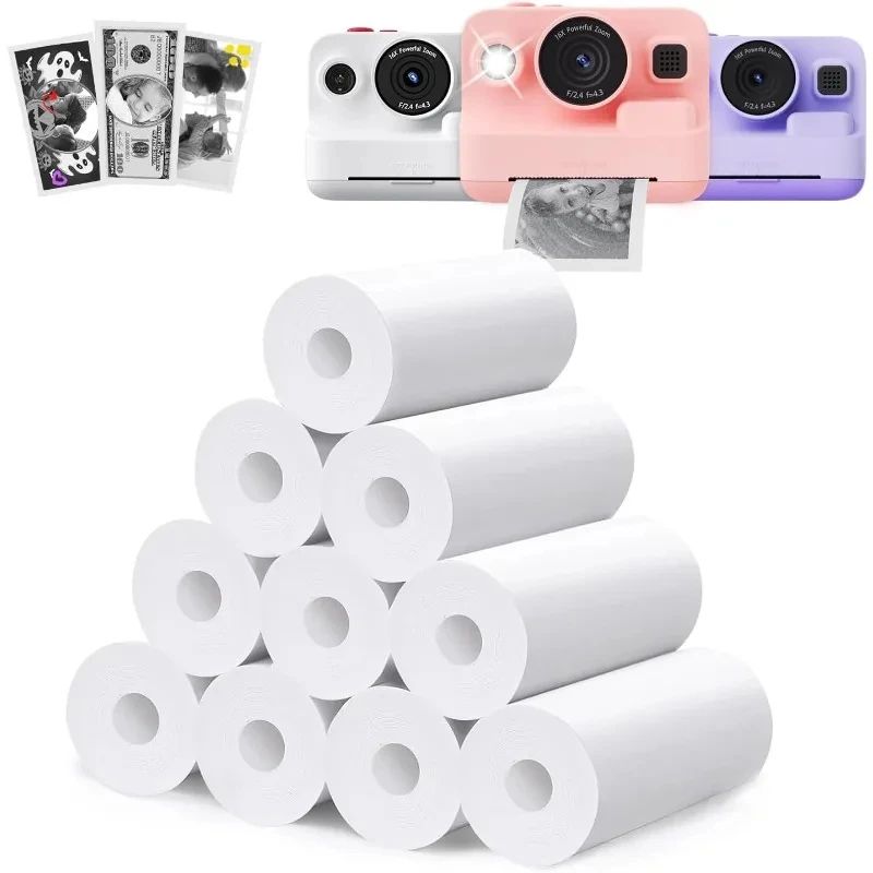 Kids Instant Camera Paper Refill Rolls, 57x25mm BPA Free Thermal Printer Paper (White, Non Adhesive) 5 Color Sticky Mixed