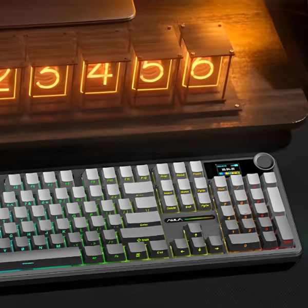 Pro Gaming Mechanical Keyboard, Tri Mode, Custom Multi Knob, Screen RGB E sports Wireless Keyboard With Smart Display gradient Pink